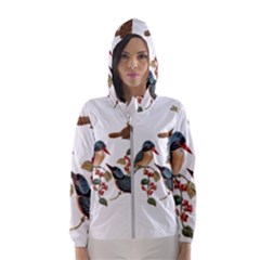 Bird Birds Branch Flowers Vintage Hooded Windbreaker (women) by Sapixe