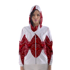 Butterfly Red Fractal Art Nature Hooded Windbreaker (women) by Sapixe