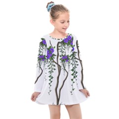 Image Cropped Tree With Flowers Tree Kids  Long Sleeve Dress by Sapixe