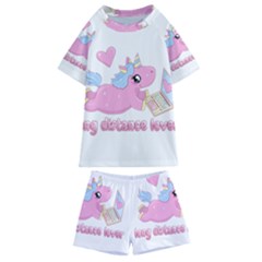 Long Distance Lover - Cute Unicorn Kids  Swim Tee And Shorts Set by Valentinaart