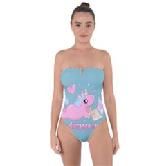 Long Distance Lover - Cute Unicorn Tie Back One Piece Swimsuit by Valentinaart