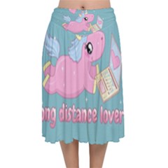 Long Distance Lover - Cute Unicorn Velvet Flared Midi Skirt by Valentinaart