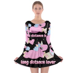 Long Distance Lover - Cute Unicorn Long Sleeve Skater Dress by Valentinaart