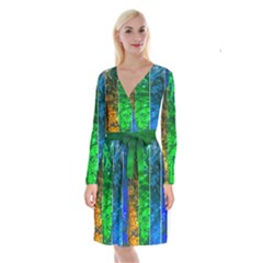 Rainbow Of Water Long Sleeve Velvet Front Wrap Dress by FunnyCow