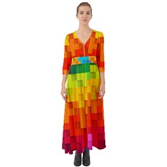 Abstract Background Square Colorful Button Up Boho Maxi Dress by Nexatart