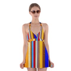 Colorful Stripes Halter Dress Swimsuit  by FunnyCow