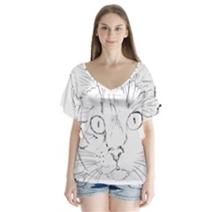 Cat Feline Animal Pet V-neck Flutter Sleeve Top by Sapixe