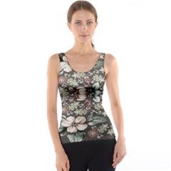 Seamless Pink Green And White Florals Peach Tank Top by flipstylezfashionsLLC