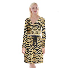 Golden Vector Embossed Golden Black Zebra Stripes Long Sleeve Velvet Front Wrap Dress by flipstylezfashionsLLC