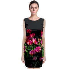 Pink Tulips Dark Background Classic Sleeveless Midi Dress by FunnyCow