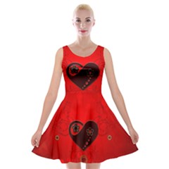 Wonderful Heart On Vintage Background Velvet Skater Dress by FantasyWorld7