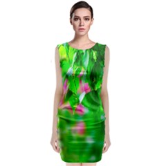 Green Birch Leaves, Pink Flowers Classic Sleeveless Midi Dress by FunnyCow