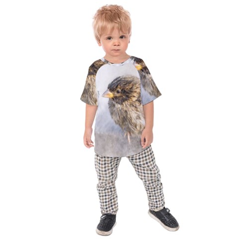 Funny Wet Sparrow Bird Kids Raglan Tee by FunnyCow