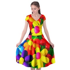 Toy Balloon Flowers Cap Sleeve Wrap Front Dress by FunnyCow