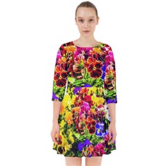 Viola Tricolor Flowers Smock Dress by FunnyCow