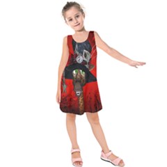 Funny, Cute Giraffe With Cool Hat Kids  Sleeveless Dress by FantasyWorld7