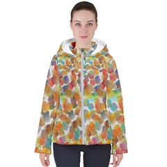 Colorful Paint Brushes On A White Background                                       Women s Hooded Puffer Jacket by LalyLauraFLM