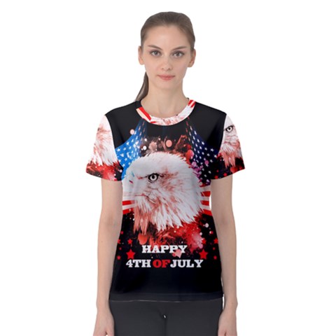 Independence Day, Eagle With Usa Flag Women s Sport Mesh Tee by FantasyWorld7