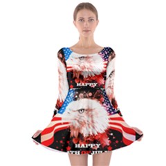 Independence Day, Eagle With Usa Flag Long Sleeve Skater Dress by FantasyWorld7