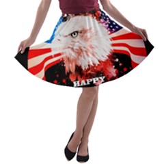 Independence Day, Eagle With Usa Flag A-line Skater Skirt by FantasyWorld7