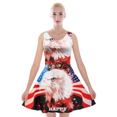 Independence Day, Eagle With Usa Flag Velvet Skater Dress by FantasyWorld7