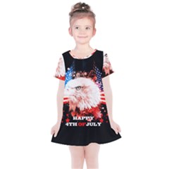 Independence Day, Eagle With Usa Flag Kids  Simple Cotton Dress by FantasyWorld7