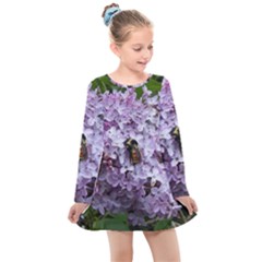 Lilac Bumble Bee Kids  Long Sleeve Dress by IIPhotographyAndDesigns