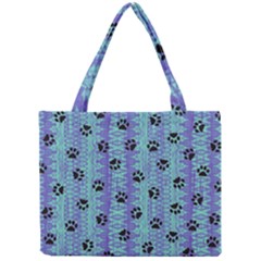 Footprints Cat Black On Batik Pattern Teal Violet Mini Tote Bag by EDDArt