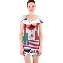 United Football Championship Hosting 2026 Soccer Ball Logo Canada Mexico Usa Short Sleeve Bodycon Dress by yoursparklingshop