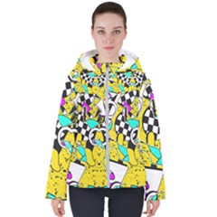 Shapes On A Yellow Background                                        Women s Hooded Puffer Jacket by LalyLauraFLM