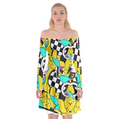 Shapes On A Yellow Background                                Off Shoulder Skater Dress by LalyLauraFLM