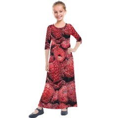 Red Raspberries Kids  Quarter Sleeve Maxi Dress by FunnyCow