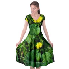 Yellow Dandelion Flowers In Spring Cap Sleeve Wrap Front Dress by FunnyCow