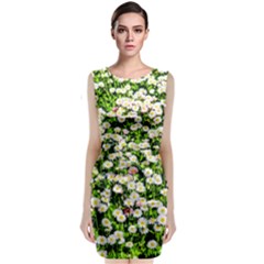 Green Field Of White Daisy Flowers Classic Sleeveless Midi Dress by FunnyCow