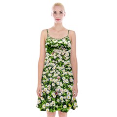 Green Field Of White Daisy Flowers Spaghetti Strap Velvet Dress by FunnyCow