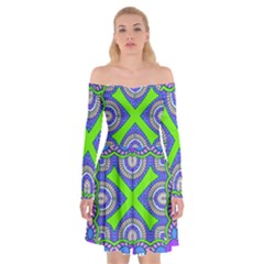 Purple Green Shapes                               Off Shoulder Skater Dress by LalyLauraFLM