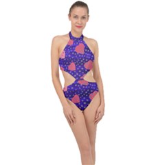 Underwater Pink Hearts Halter Side Cut Swimsuit by snowwhitegirl