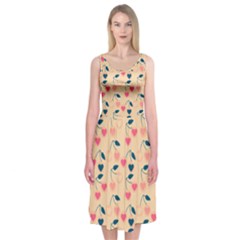 Heart Cherries Cream Midi Sleeveless Dress by snowwhitegirl