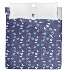 Heart Cherries Blue Duvet Cover Double Side (queen Size) by snowwhitegirl