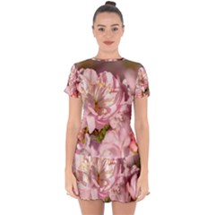 Beautiful Flowering Almond Drop Hem Mini Chiffon Dress by FunnyCow