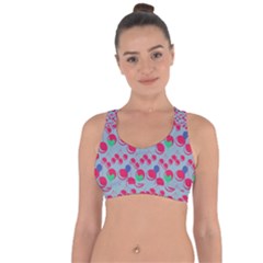 Bubblegum Cherry Blue Cross String Back Sports Bra by snowwhitegirl