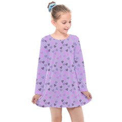 Heart Drops Violet Kids  Long Sleeve Dress by snowwhitegirl