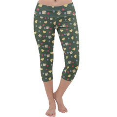 Green Milk Hearts Capri Yoga Leggings by snowwhitegirl