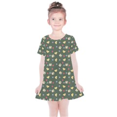 Green Milk Hearts Kids  Simple Cotton Dress by snowwhitegirl