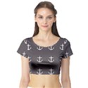 Grey Anchors Short Sleeve Crop Top View1