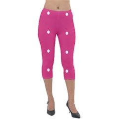 Small Pink Dot Lightweight Velour Capri Leggings  by snowwhitegirl