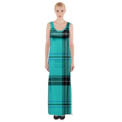 Aqua Plaid Maxi Thigh Split Dress by snowwhitegirl