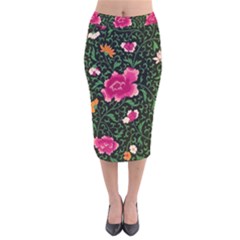 Pink Japan Floral Velvet Midi Pencil Skirt by snowwhitegirl