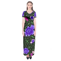 Blue  Japan Floral Short Sleeve Maxi Dress by snowwhitegirl