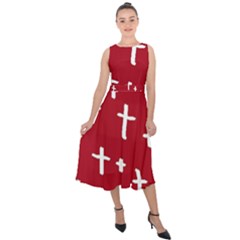 Red White Cross Midi Tie-back Chiffon Dress by snowwhitegirl